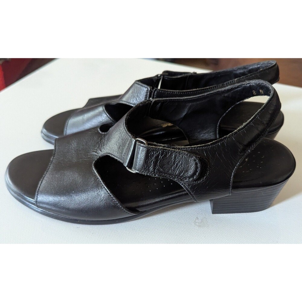 SAS Suntimer Sandals Women 8N Black Leather T-Strap Block Heel Comfort Shoes - Picture 3 of 11